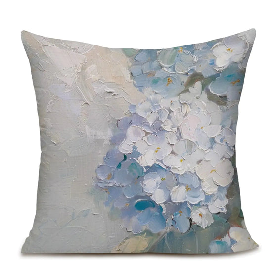 Impressionist Hydrangea Floral Throw Pillow Cover 18in x 18in