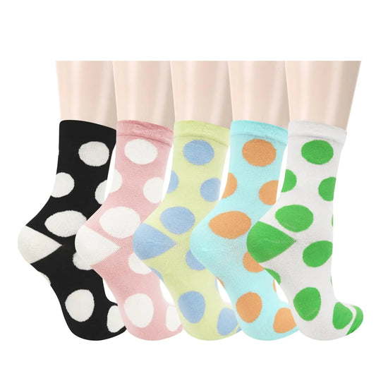 Benefeet Sox Cute Crew Socks for Women Girls Fun Polka Dot Patterned Socks Funny Novelty Cotton Socks Colorful Dress Socks Athletic Casual Socks High Ankle Socks 5 Pack