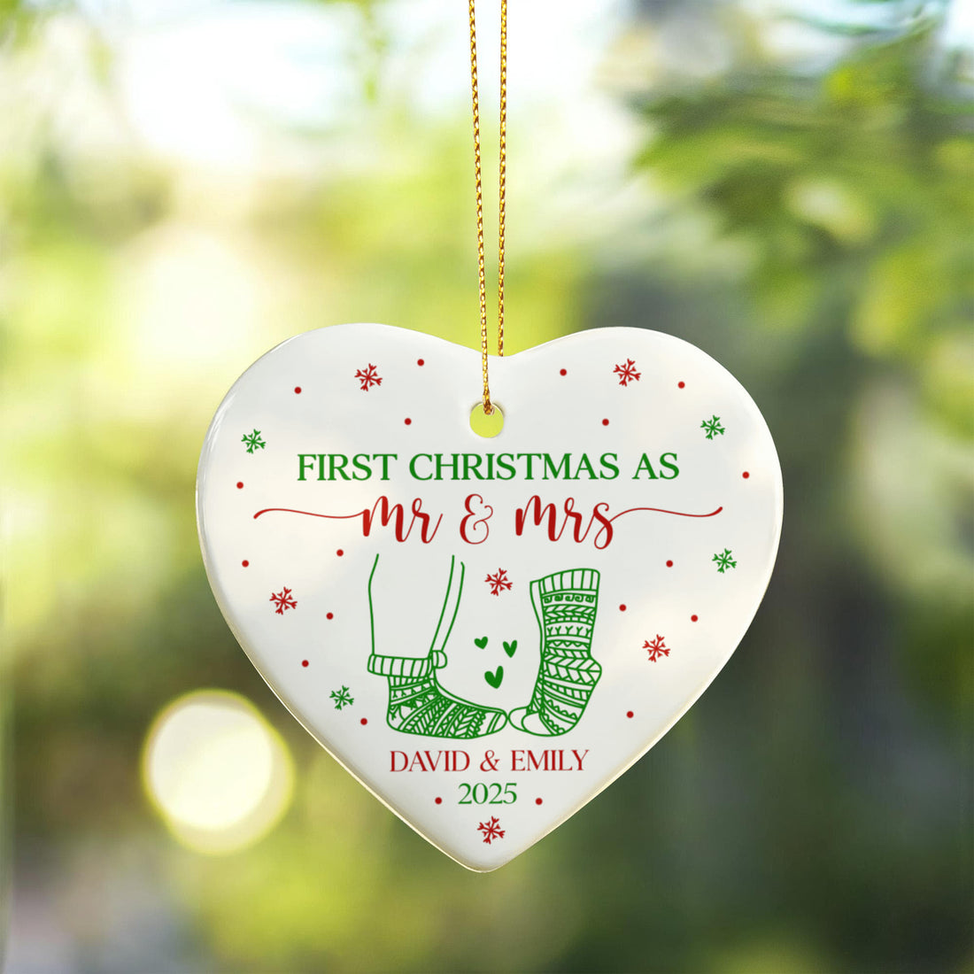 Personalized Ceramic Christmas Ornament for Couples