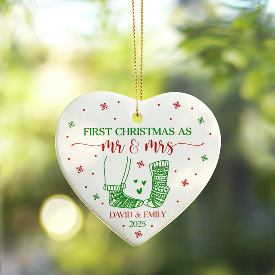 First Christmas as Mr & Mrs Ornament 2025 – Personalized Wedding Ornament | Custom Newlywed Heart Christmas Keepsake