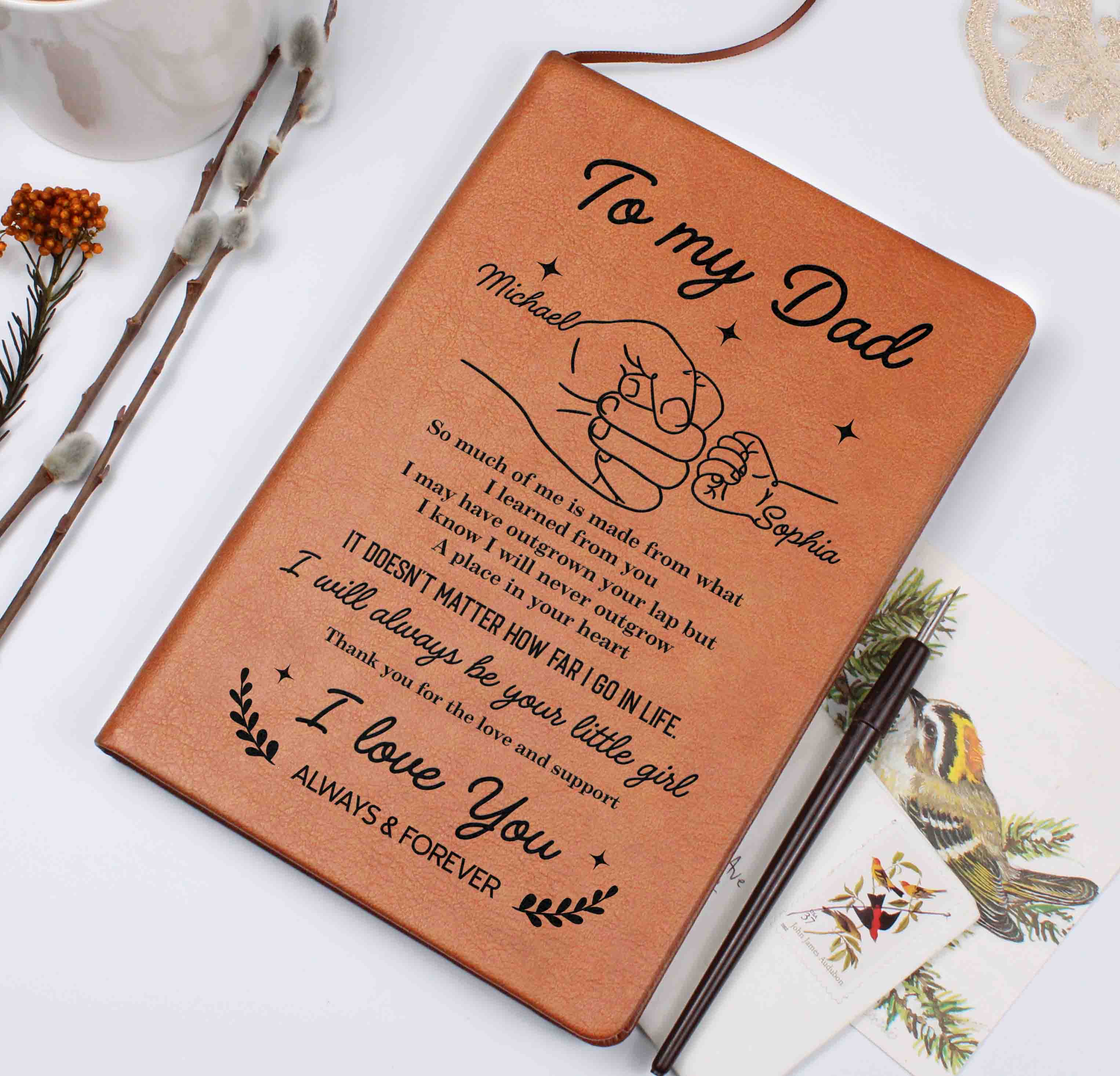 To My Dad Personalized Leather Journal Gift from Daughter, I Will Always Be Your Little Girl Keepsake Notebook