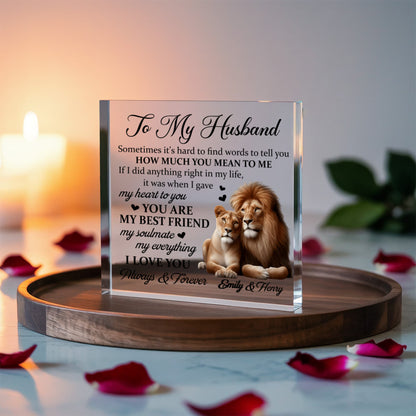 Romantic lion themed keepsake plaque for husband