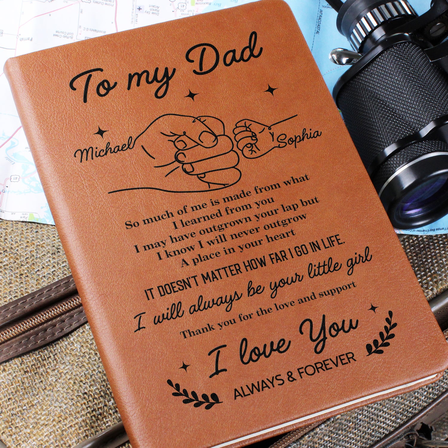 To My Dad Personalized Leather Journal Gift from Daughter, I Will Always Be Your Little Girl Keepsake Notebook