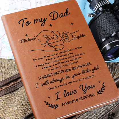 To My Dad Personalized Leather Journal Gift from Daughter, I Will Always Be Your Little Girl Keepsake Notebook