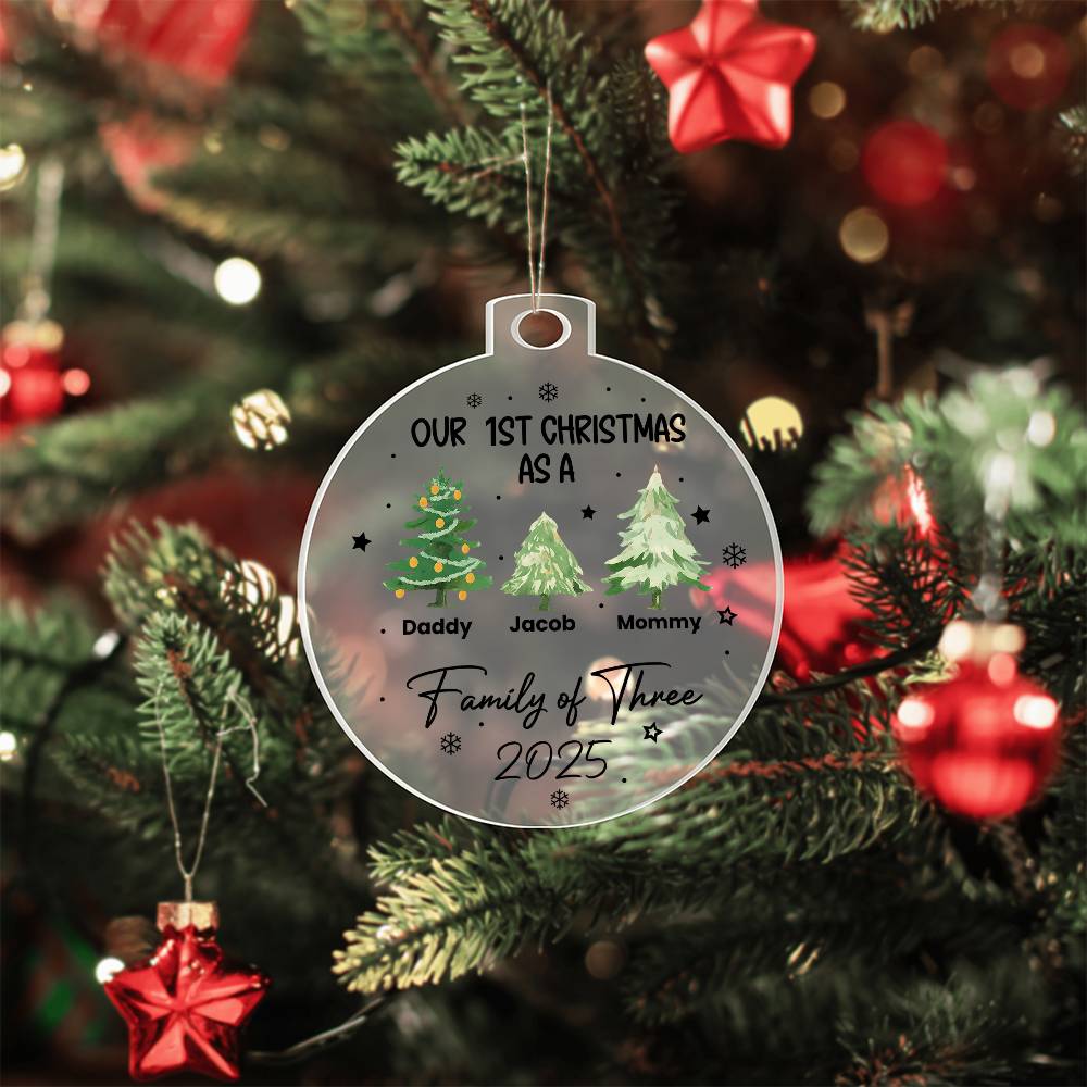 Our 1st Christmas as a Family of Three – Personalized Acrylic Ornament, Custom Name &amp; Year Round Christmas Tree Ornament for New Parents