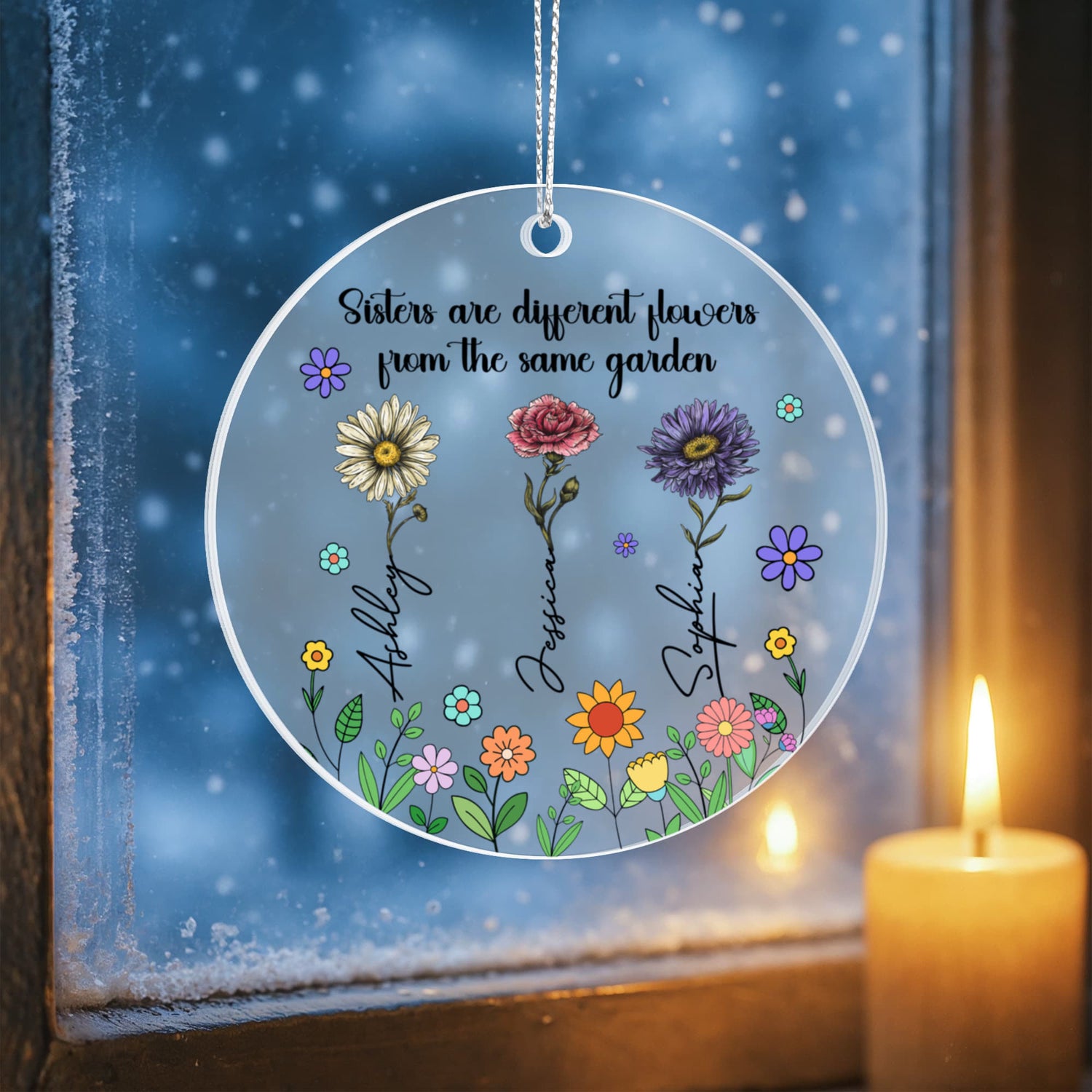 Personalized Sisters Flower Ornament