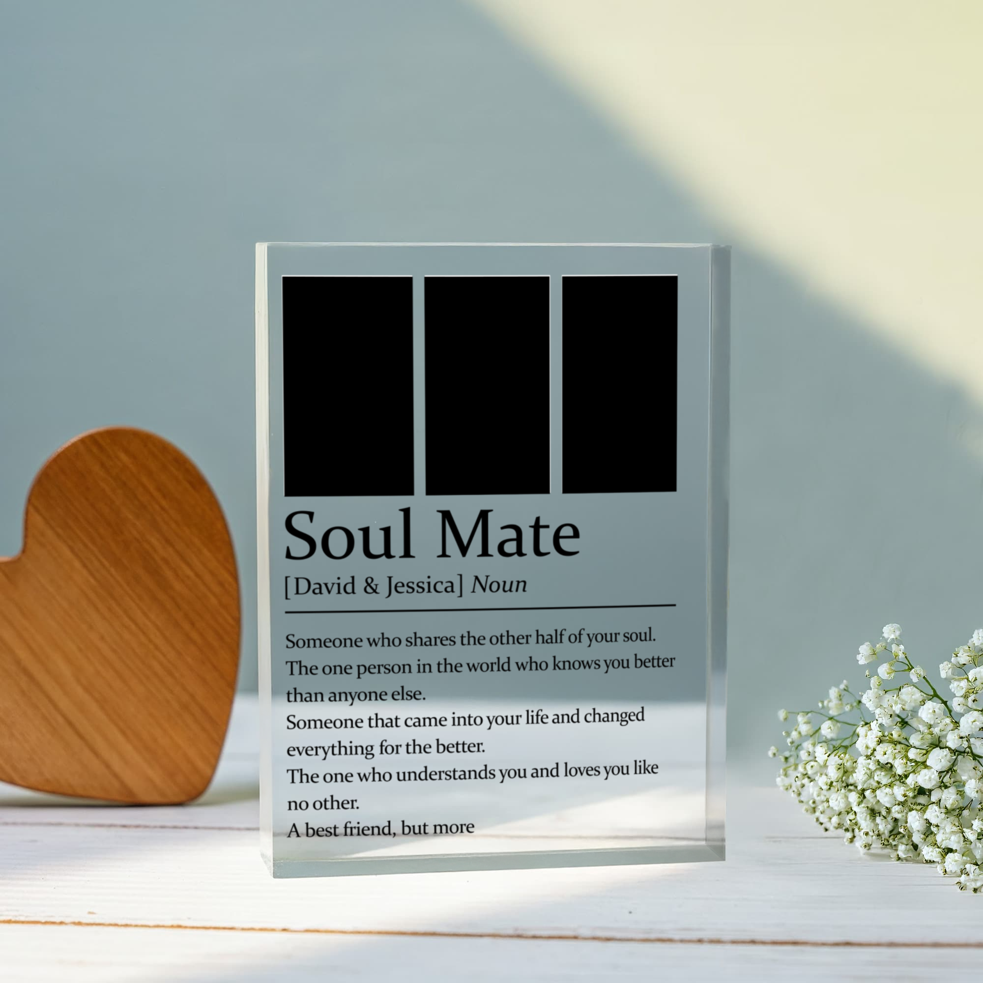 Romantic couple acrylic plaque soulmate quote
