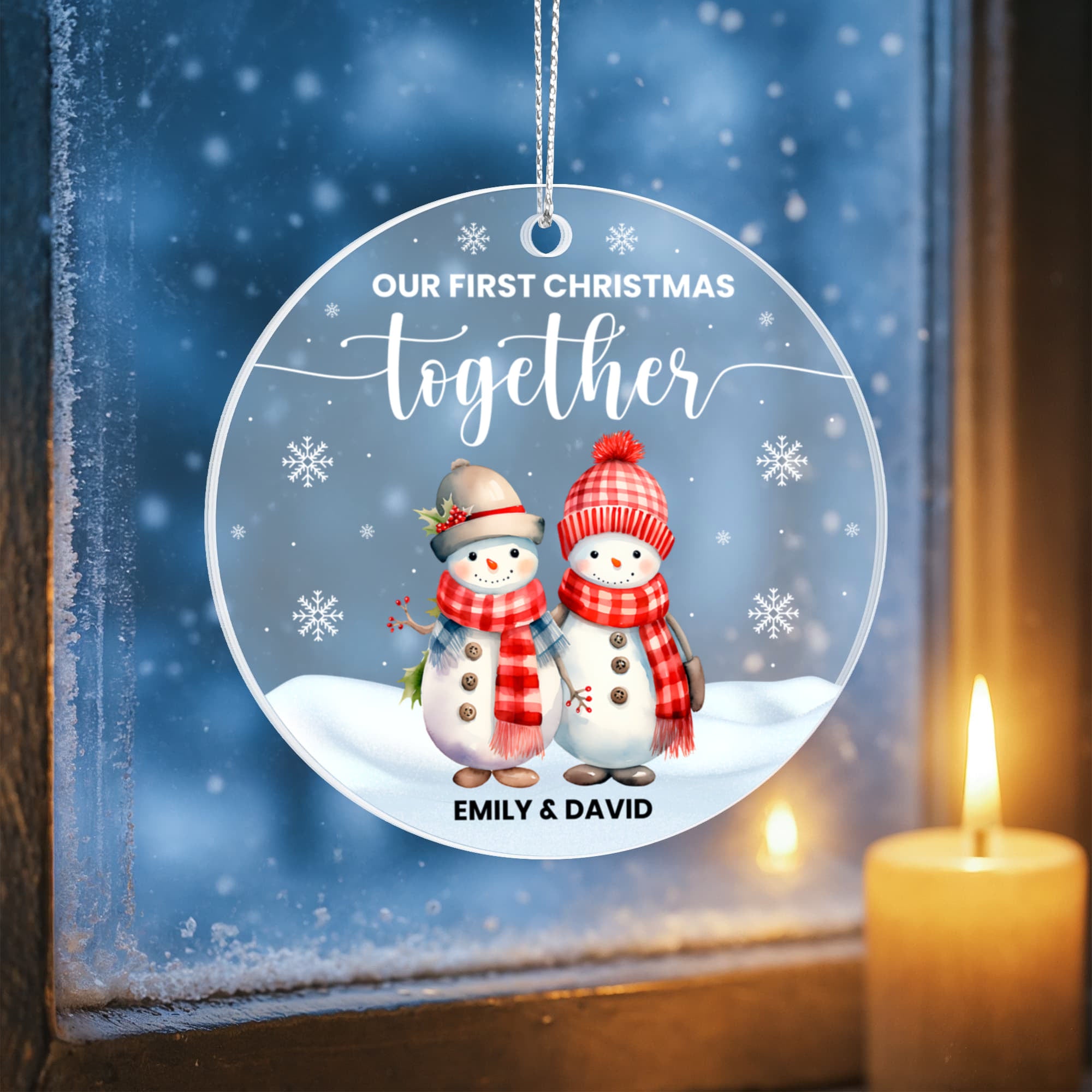 Romantic Snowman Couple Holiday Ornament
