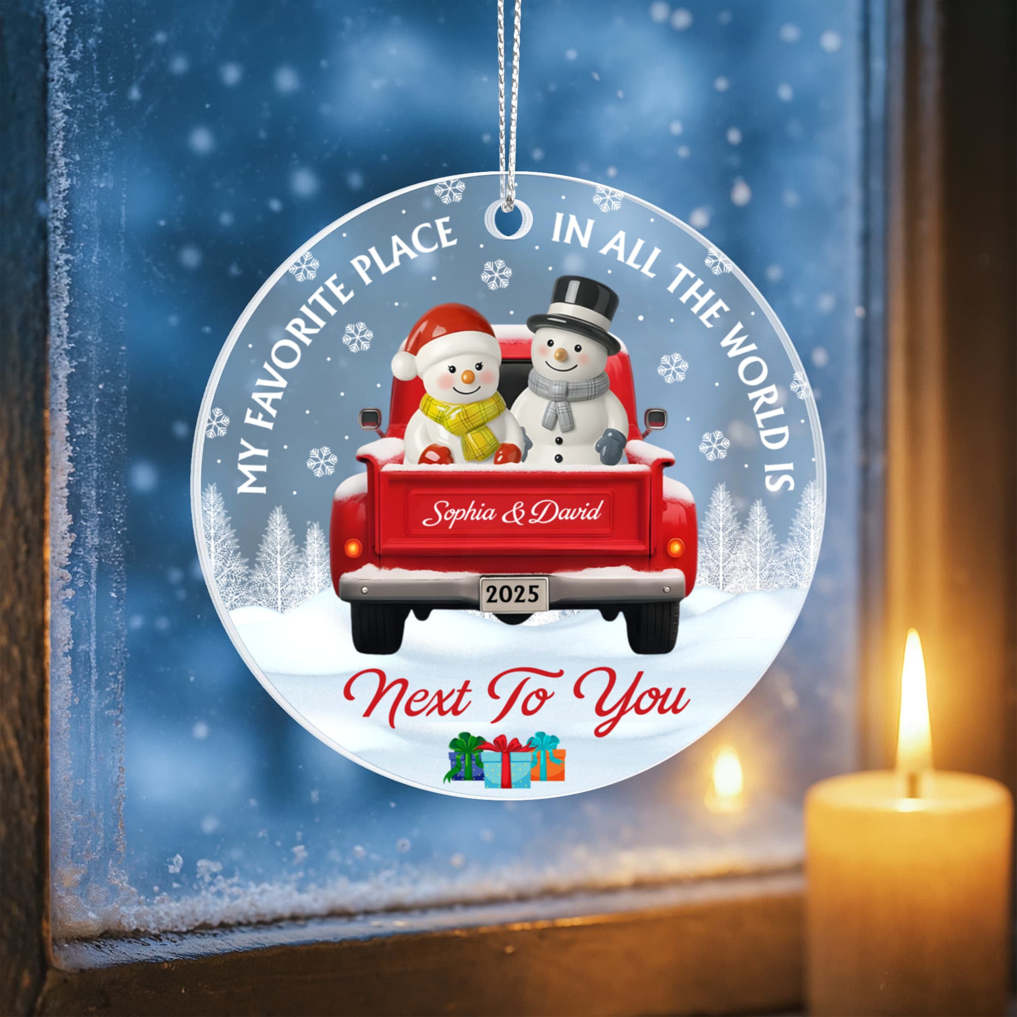 Snowman Christmas Ornament Personalized with Names