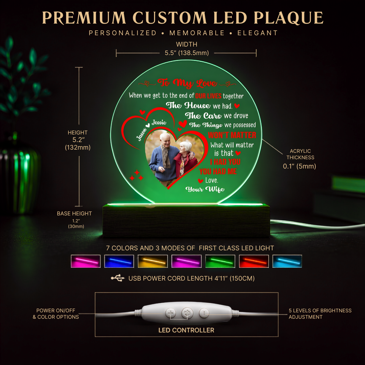 Personalized Couple LED Acrylic Plaque – Custom Names Romantic Love Light Gift, Anniversary or Wedding Keepsake Home Décor