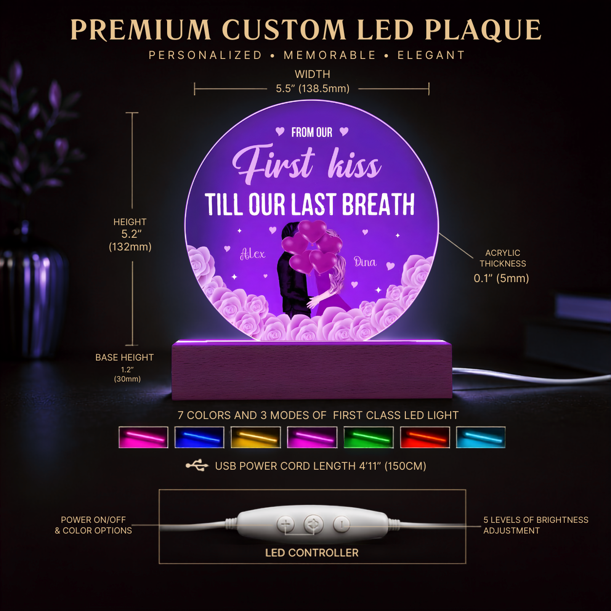 Personalized From Our First Kiss Till Our Last Breath LED acrylic plaque