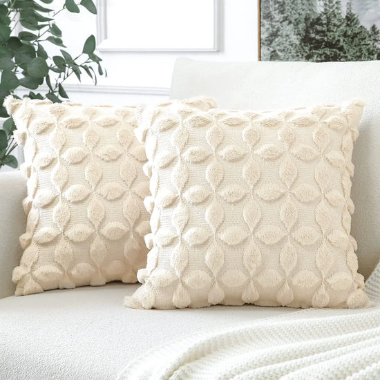 Cream Plush 3D Flower Pattern Throw Pillow Covers 24in x 24in