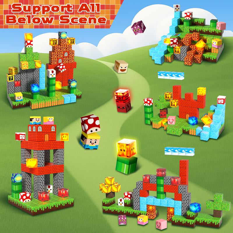 200PCS Magnetic Blocks with Light Blocks - Magnetic Blocks for Kids Ages 4 5 6 7 8 9 10, Magnetic Building Cubes, Magnetic Building Block, Birthday Gifts for 3-10 Years Old Boy Girls, STEM Toy