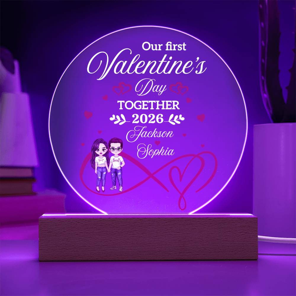 Personalized LED Acrylic Circle Plaque – Custom Names and Date Valentine Gift for Couples, First Valentine Keepsake