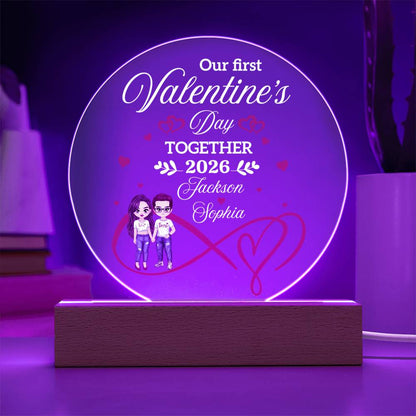 Personalized LED Acrylic Circle Plaque – Custom Names and Date Valentine Gift for Couples, First Valentine Keepsake