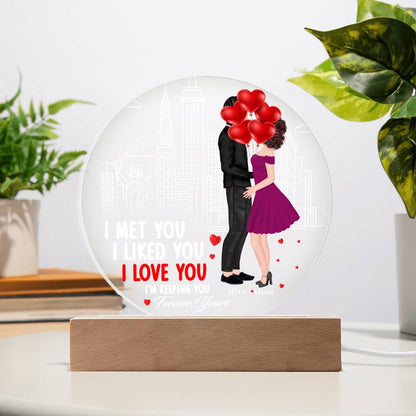 Personalized Valentine LED Acrylic Circle Plaque – Custom Names and Date Romantic Couple Keepsake Gift