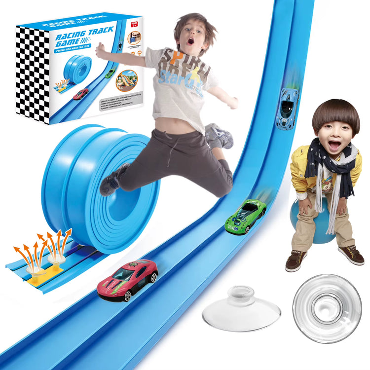 Flexible Race Track Children Toys DIY Double-Track Racing Car Ramp Track Compatible 1/64Th Cars Portable Rolls up Race Tracks