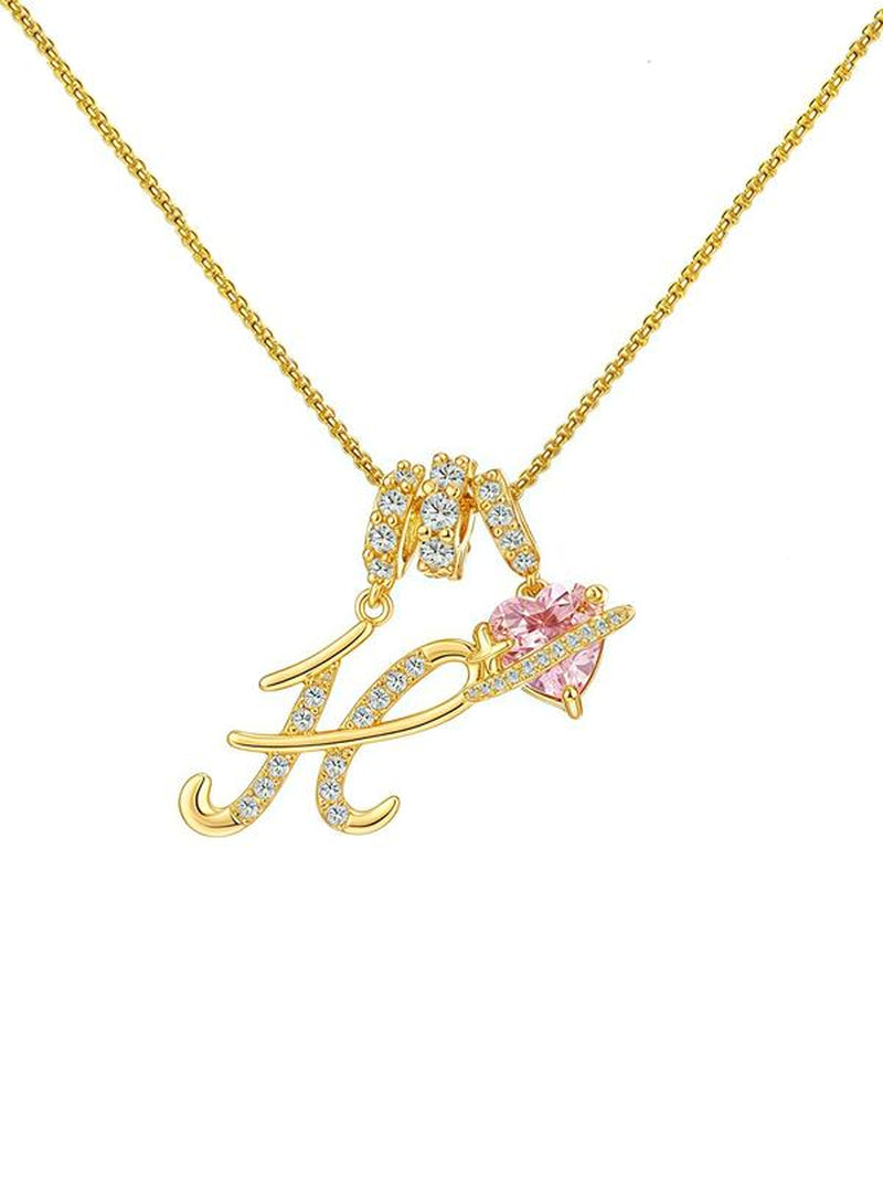 Apple Shape Rose Jewelry Gift Box with Initial Letter Heart Necklace for Women, Valentine&