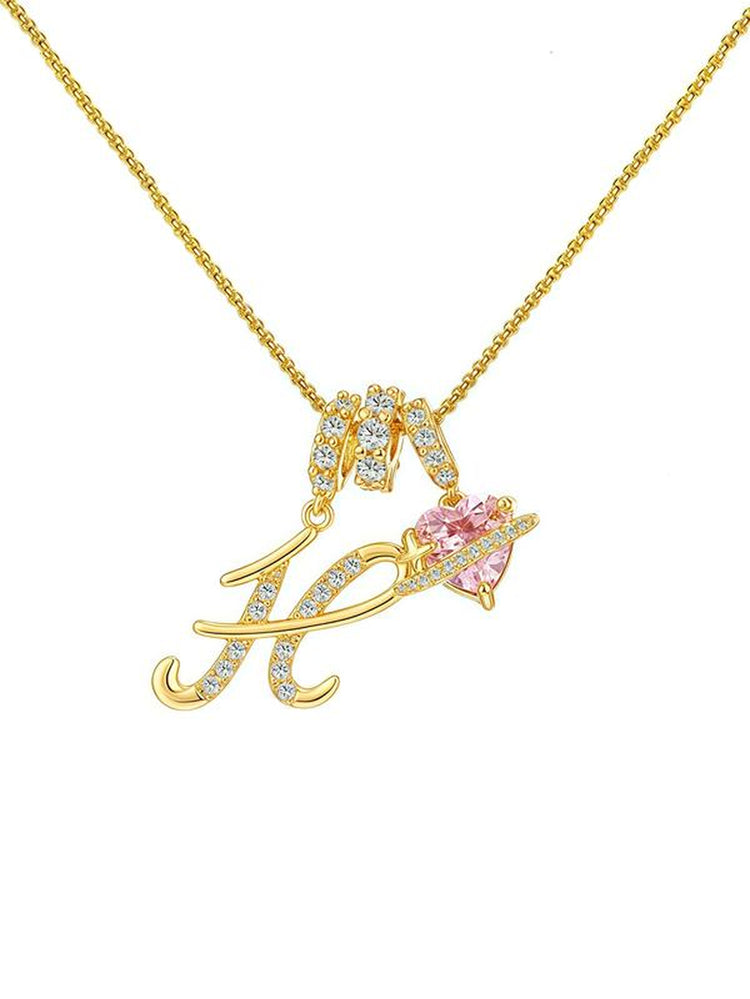 Apple Shape Rose Jewelry Gift Box with Initial Letter Heart Necklace for Women, Valentine&