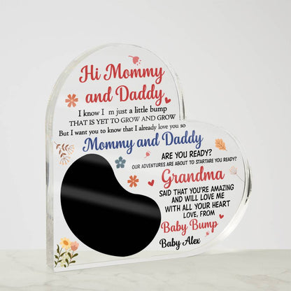 Pregnancy Announcement Acrylic Plaque – Hi Mommy &amp; Daddy Baby Reveal Gift with Ultrasound Photo
