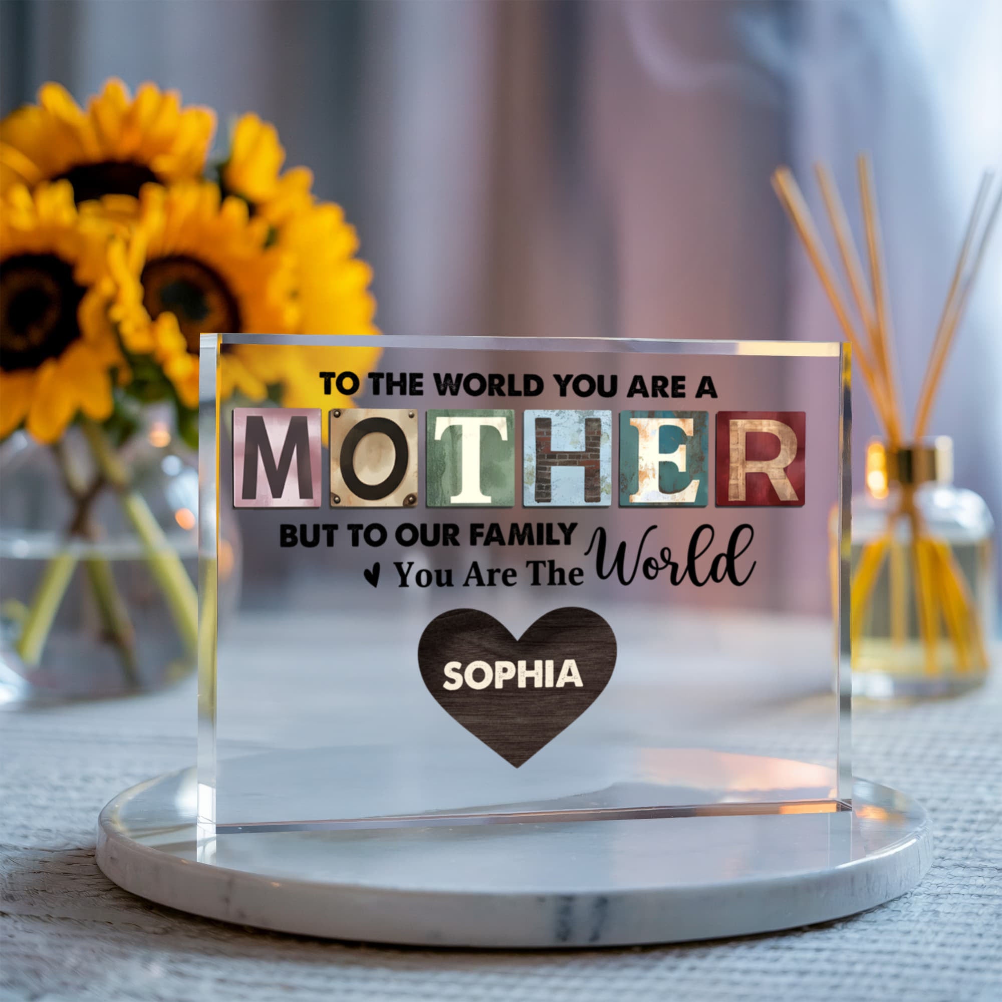 Personalized Mother Acrylic Plaque – Custom Mom Gift with Kids Names, Mother’s Day Gift for Mom, Family Heart Name Sign