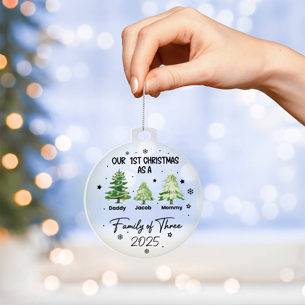 Our 1st Christmas as a Family of Three – Personalized Acrylic Ornament, Custom Name &amp; Year Round Christmas Tree Ornament for New Parents