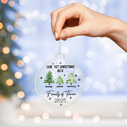 Our 1st Christmas as a Family of Three – Personalized Acrylic Ornament, Custom Name &amp; Year Round Christmas Tree Ornament for New Parents