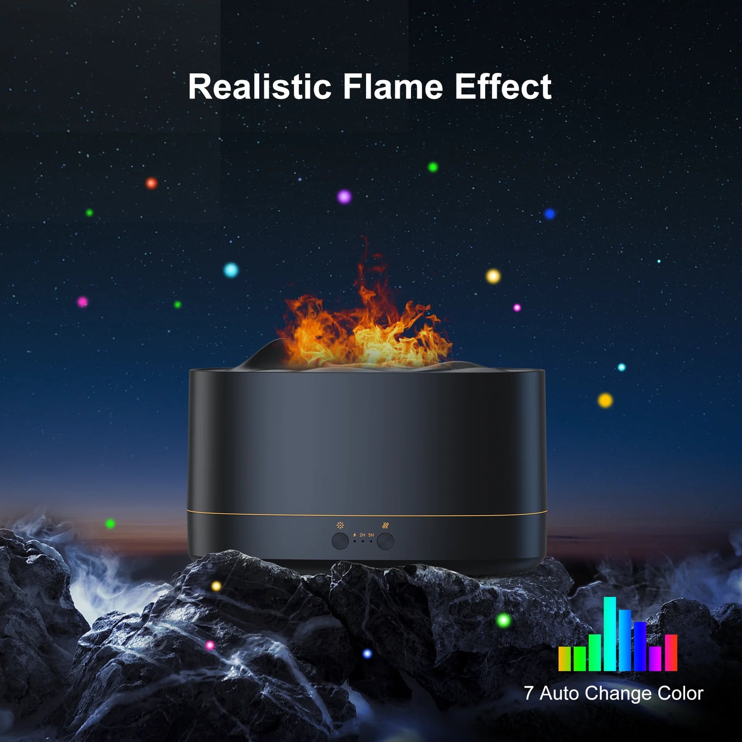 VAVSEA 7-Color Flame Essential Oil Diffuser & Humidifier - 200ml with Timer for Home & Room - Sleek Black Design