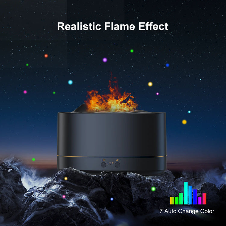 VAVSEA 7-Color Flame Essential Oil Diffuser & Humidifier - 200ml with Timer for Home & Room - Sleek Black Design