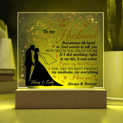 Personalized Valentine LED Acrylic Plaque – To My Husband Love Message, Custom Name Light-Up Keepsake Gift