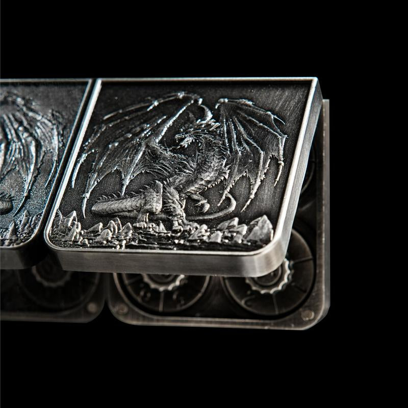 YEMEKO 7-In-1 Foldable Spinner Metal DND Dice Set – Pocket-Sized Compact Design with D4, D6, D8, D10, D12, D20 & D% for TTRPG Gifts