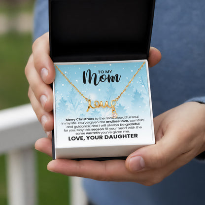 Love Necklace for Mom – Meaningful Christmas Gift from Daughter, Gold Scripted Love Necklace with Heartfelt Message Card