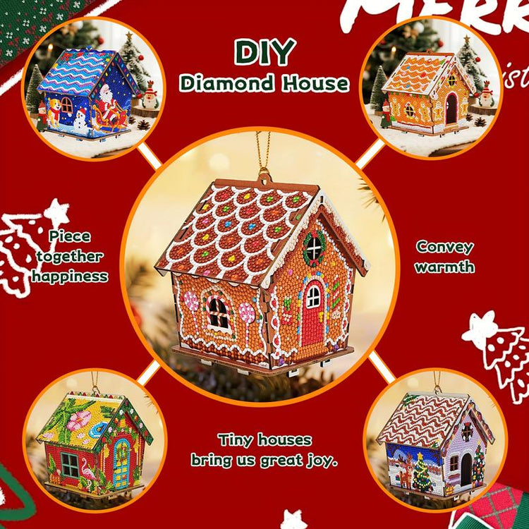 3D Wooden Puzzle Diamond Painting Kit: Gingerbread House DIY Craft with Sparkling Christmas Decorations - Snowman, Christmas Tree, Stocking. Home Desktop Art for Teens & Adults, Christmas Gift & Party Decor, Holiday Crafts,Festive Artwork,