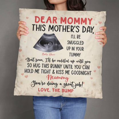 Dear Mommy Pregnancy Reveal Pillow – First Mother’s Day Gift for Mommy, Baby Bump Ultrasound Pillow, New Mom Keepsake Gift