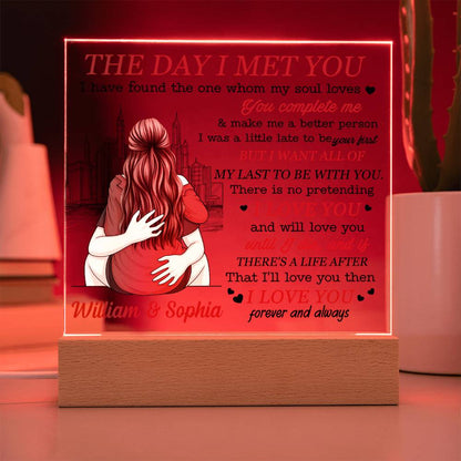 Personalized Valentine LED Acrylic Plaque – The Day I Met You Love Quote, Custom Names Light-Up Romantic Keepsake