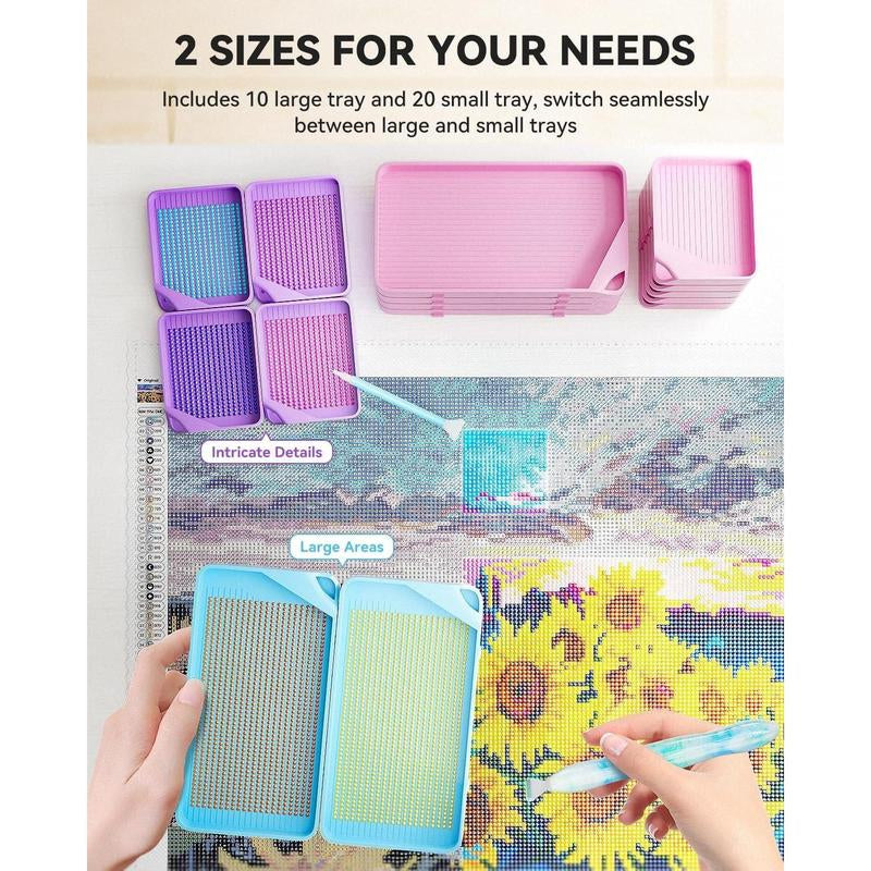 30-Piece Stackable Tray Set for Diamond Art Kits Adults Interlocking Painting Accessories and Tools(Purple)