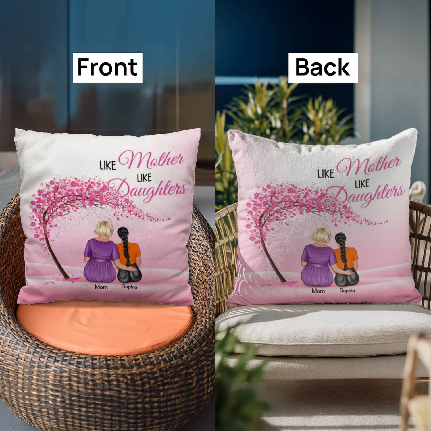 Like Mother Like Daughter Personalized Pillow – Custom Mom Daughter Pillow Gift, Mother’s Day Gift for Mom, Personalized Family Throw Pillow