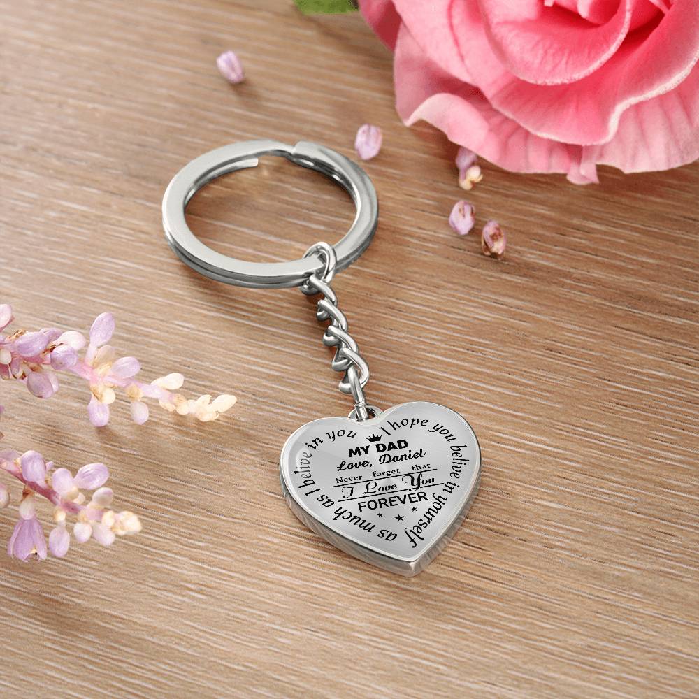 To My Dad Heart Keychain Gift from Son, I Love You Forever Personalized Keepsake Keychain