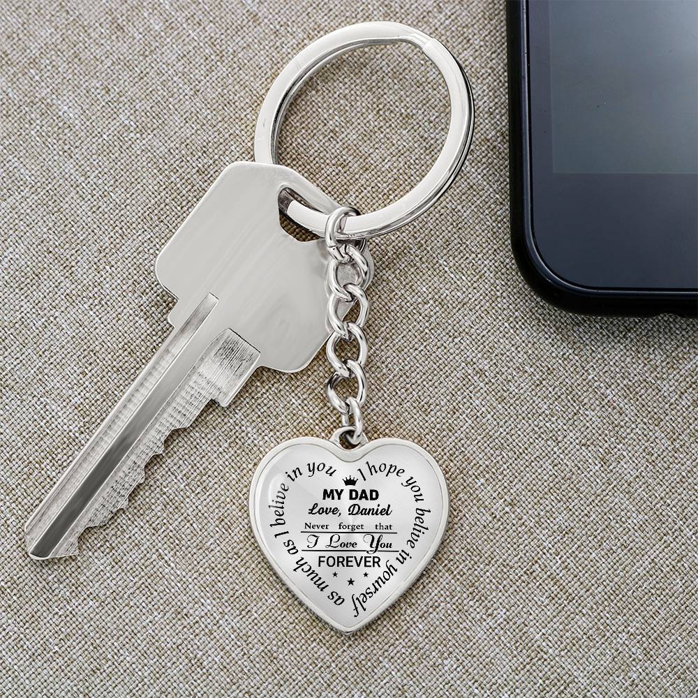 To My Dad Heart Keychain Gift from Son, I Love You Forever Personalized Keepsake Keychain