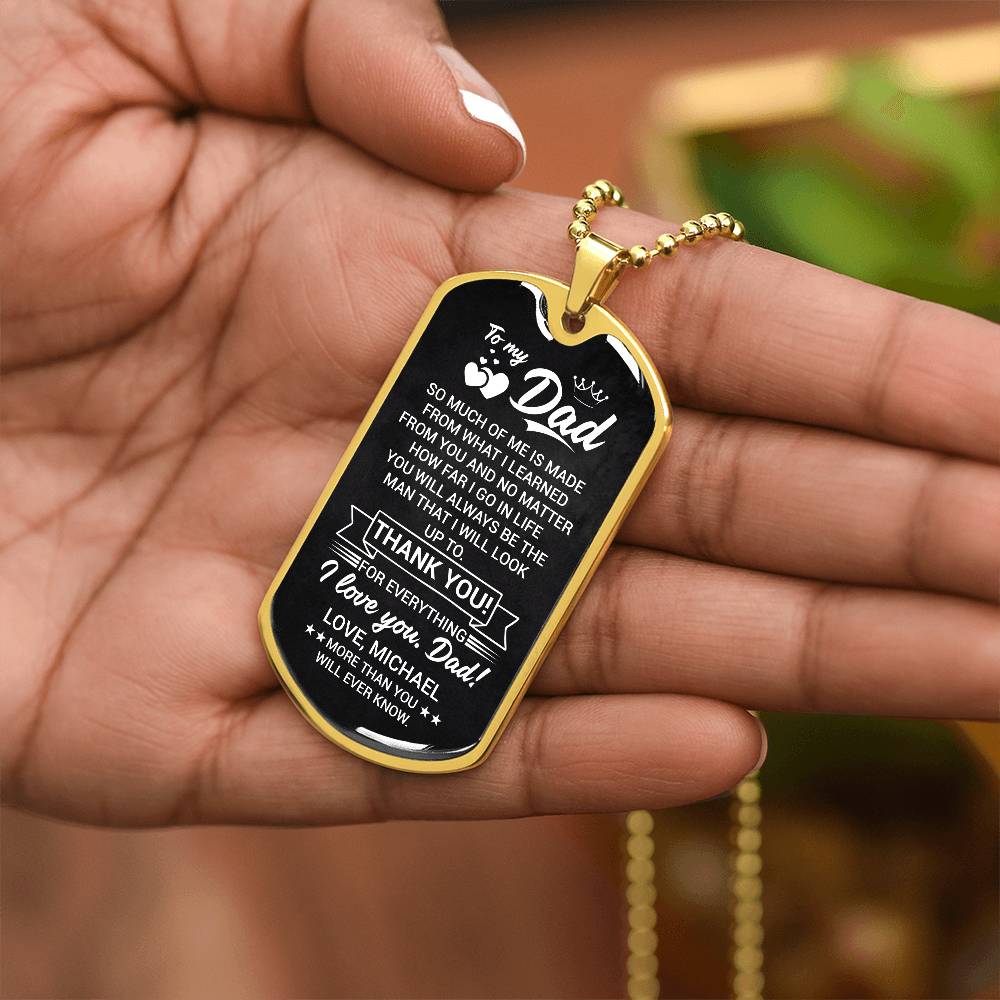 Gold dog tag necklace for dad
