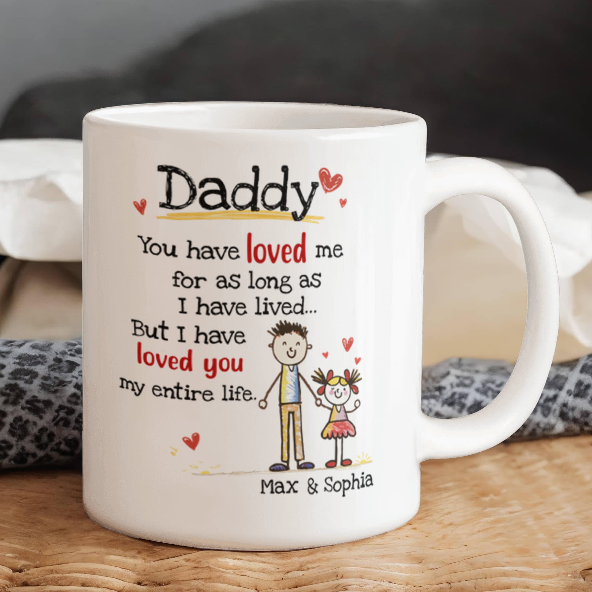 Daddy Personalized Mug from Kids – Custom Dad Coffee Mug with Kids Names, Sentimental Father’s Day Gift for Daddy