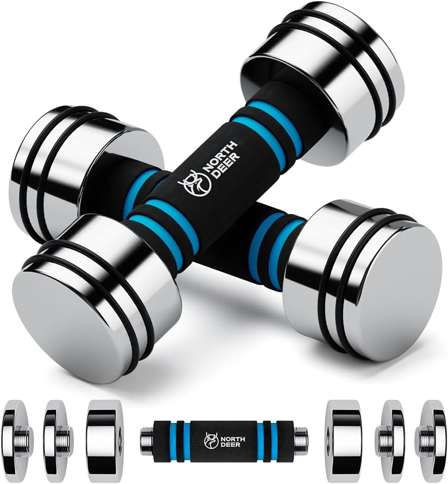 Northdeer Steel Dumbbells Ultracompact & Adjustable Chrome Dumbbell with Foam Handles 5Lb 10Lb 15Lb 20Lb 30Lb 50Lb Home Gym Workout (Choice of Size)