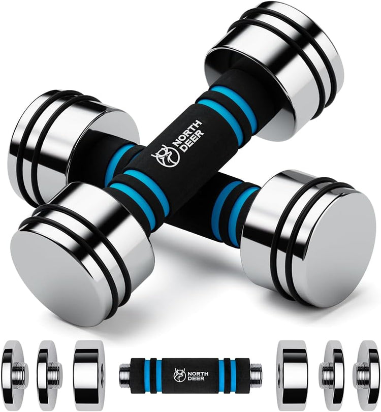 Northdeer Steel Dumbbells Ultracompact & Adjustable Chrome Dumbbell with Foam Handles 5Lb 10Lb 15Lb 20Lb 30Lb 50Lb Home Gym Workout (Choice of Size)