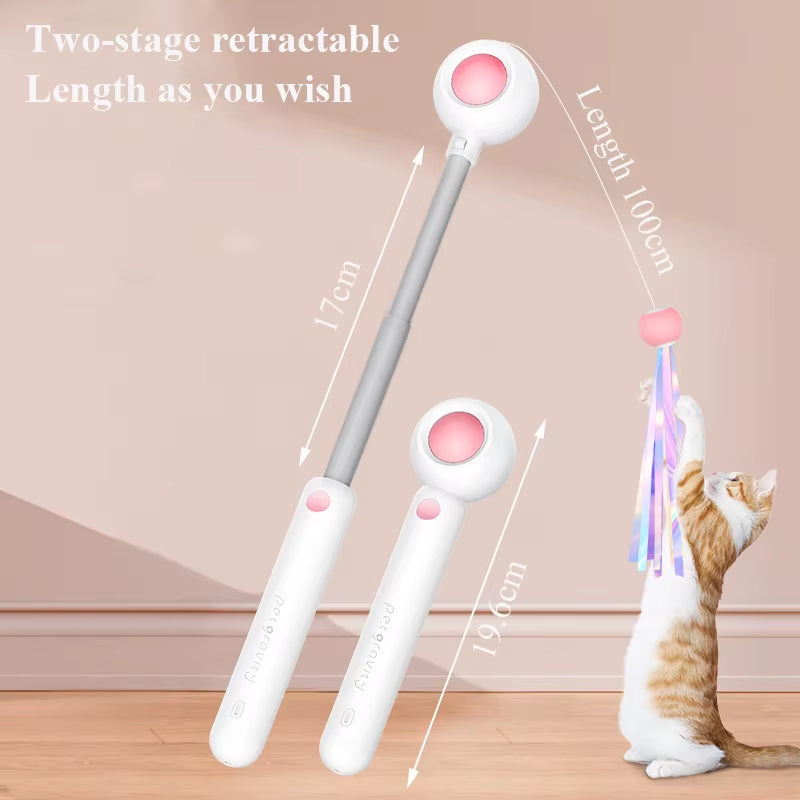 Cat Toy Interactive Funny Tassel Feather Stick Pet Toys for Kitten Colored Stretchable Cat Playing Teaser Wand Toy Pet Supplies