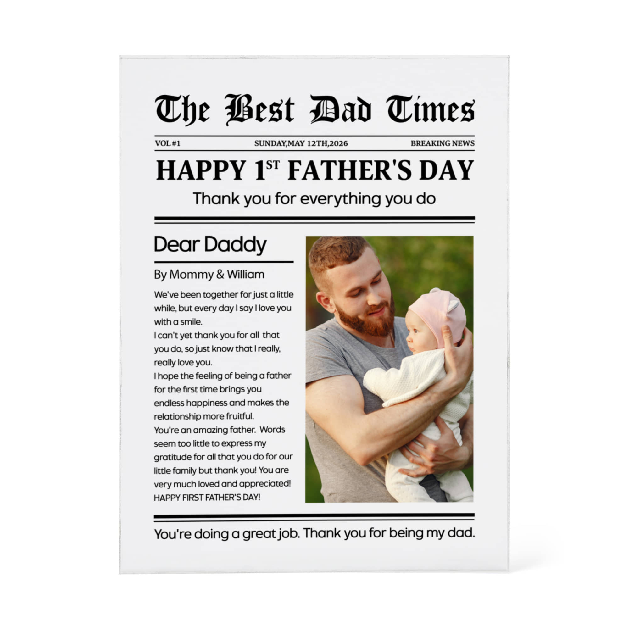 first time dad acrylic plaque with baby photo and message