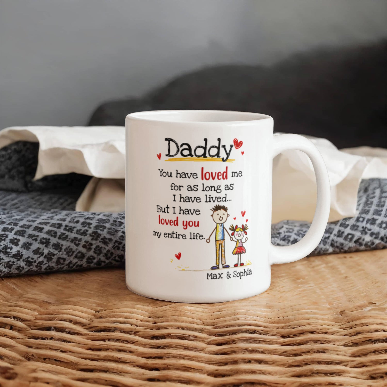 Daddy Personalized Mug from Kids – Custom Dad Coffee Mug with Kids Names, Sentimental Father’s Day Gift for Daddy