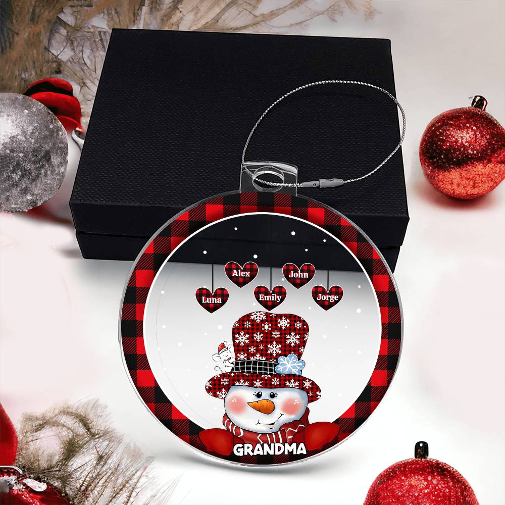 Custom 1–8 Name Christmas Bulb Acrylic Ornament – Personalized Heart Family Names