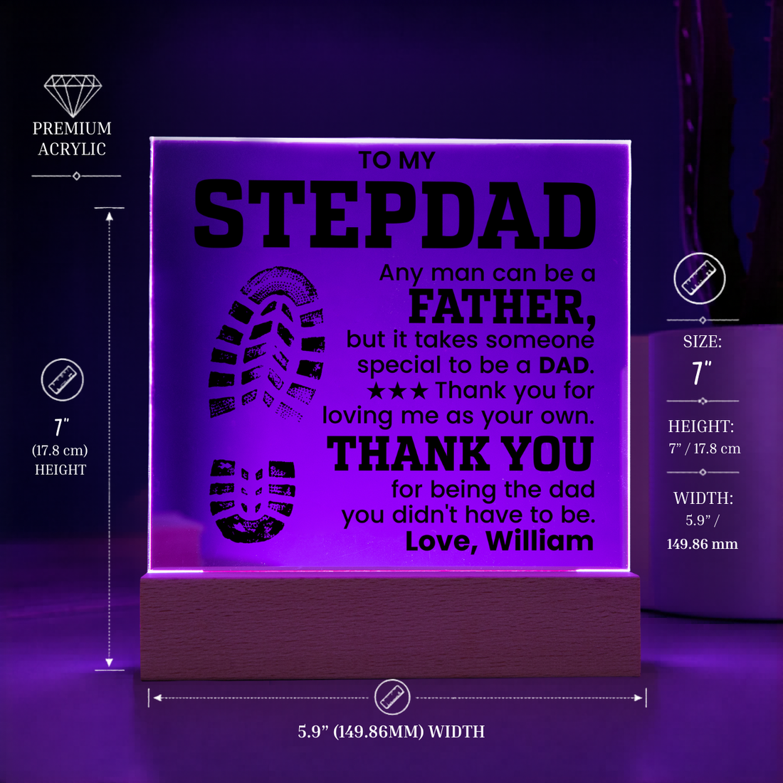 Personalized To My Stepdad LED Night Light Plaque - Emotional Father&