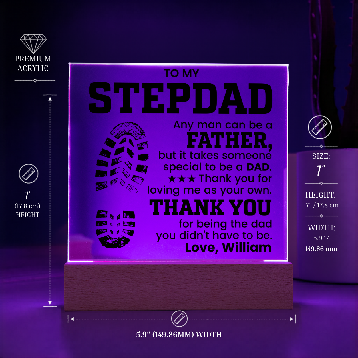 Personalized To My Stepdad LED Night Light Plaque - Emotional Father&