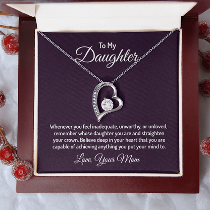 Forever Love Necklace for Daughter from Mom – CZ Heart Pendant, 14k White/18k Yellow Gold Finish, Adjustable Chain &amp; Gift Box